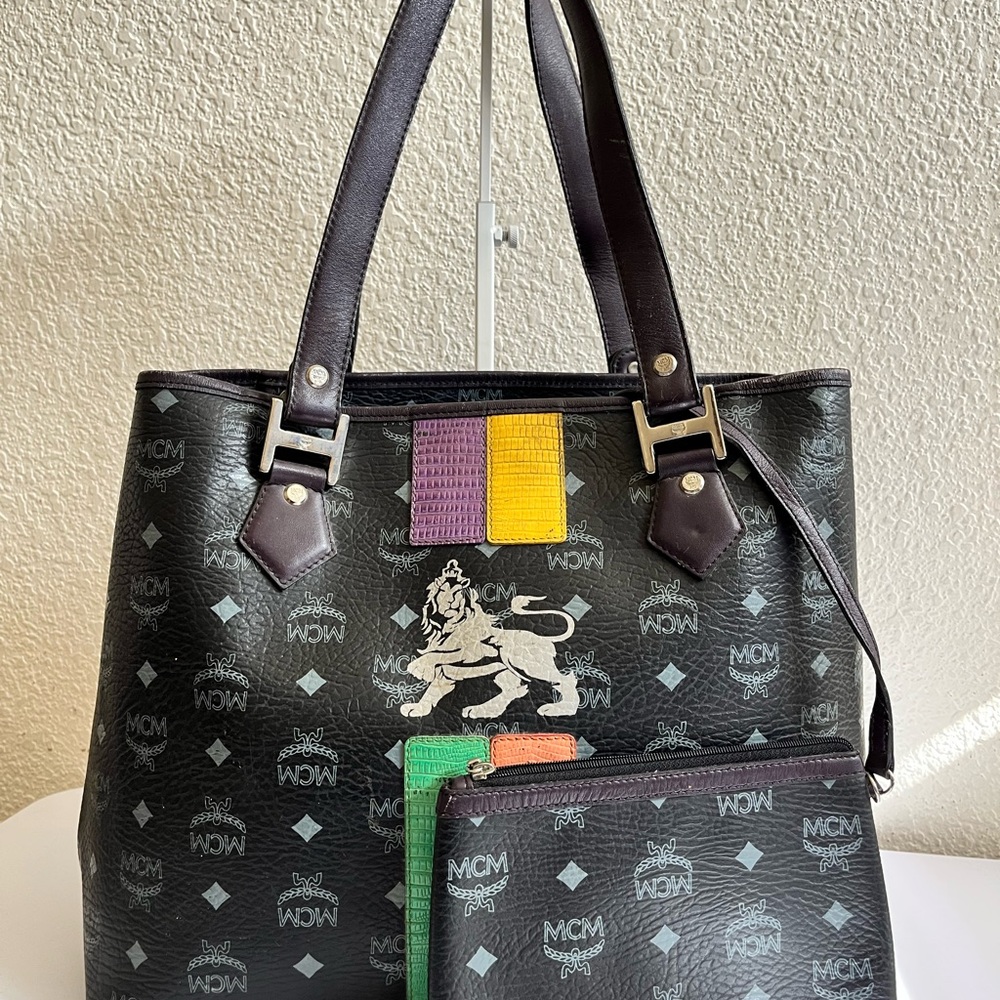MCM Black Tote with Multicolor Patches
